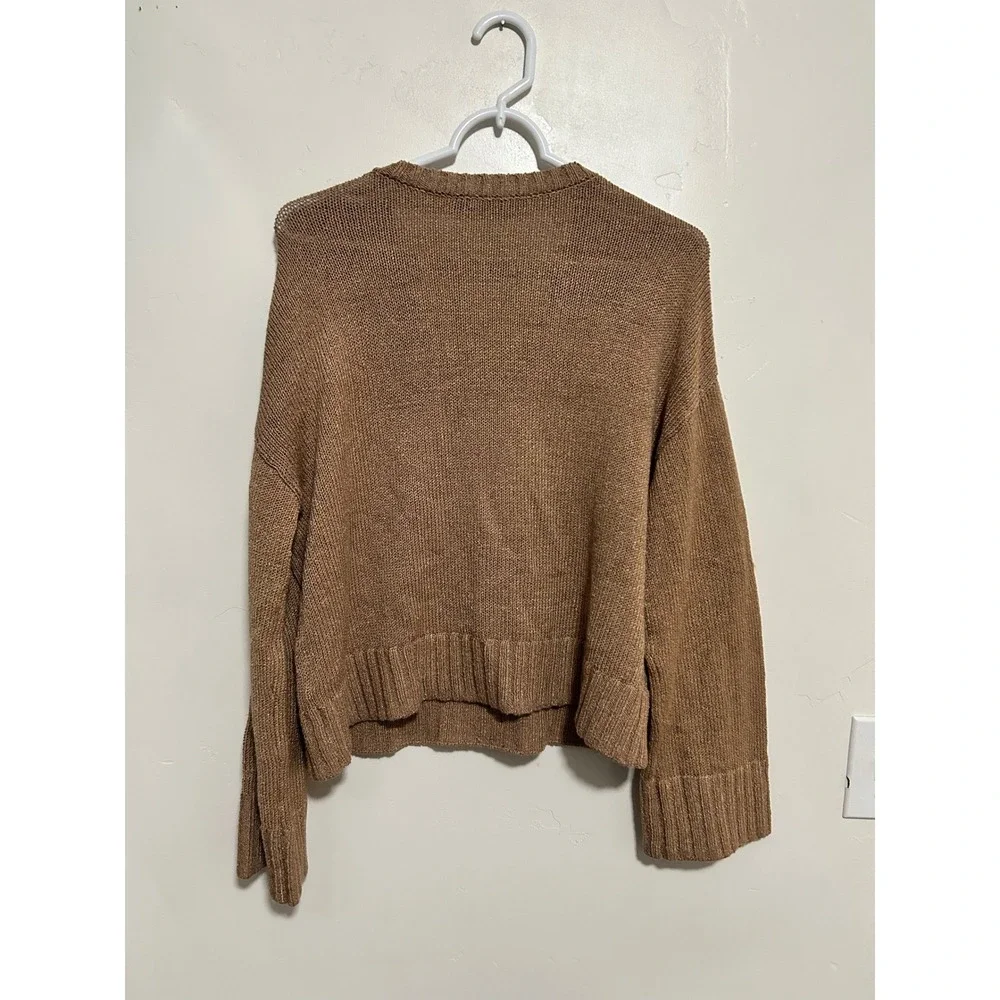 Jenni Kayne Linen Dylan‎ Sweater Blend V Neck Sweater Brown xs